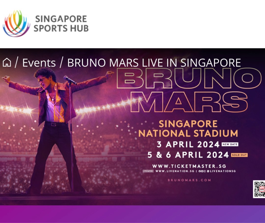 Bruno Mars Singapore Concert, Tickets & Vouchers, Event Tickets on