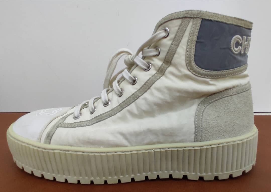 CHANEL SPORTS STREET STYLE HANDMADE LOGO SNEAKERS WHITE SIZE 41