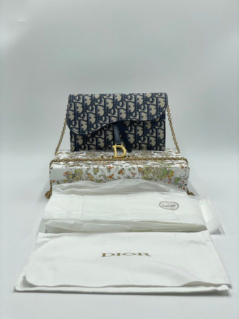 Saddle long wallet outlet blue dior oblique jacquard