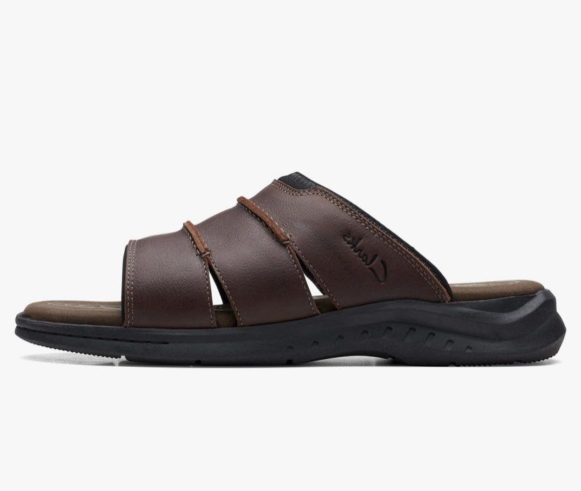 Clarks Men s Sandals Slides in Brown Leather UK 7 US 8