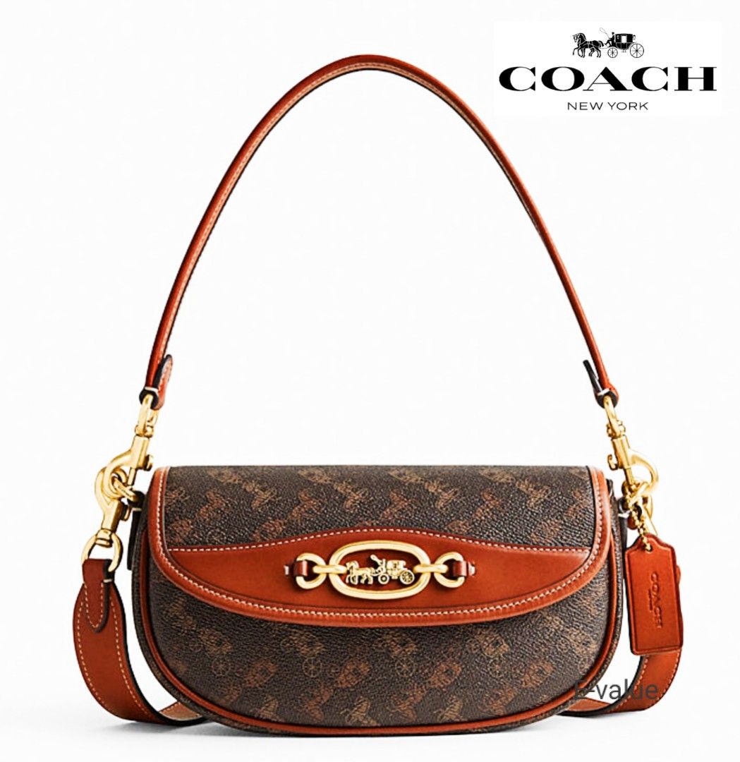 Coach Original Brown Collection HARLEY SHOULDER BAG 23 WITH HORSE AND CARRIAGE PRINT Crossbody Shoulder Bag For Women Come With Complete Set Suitable