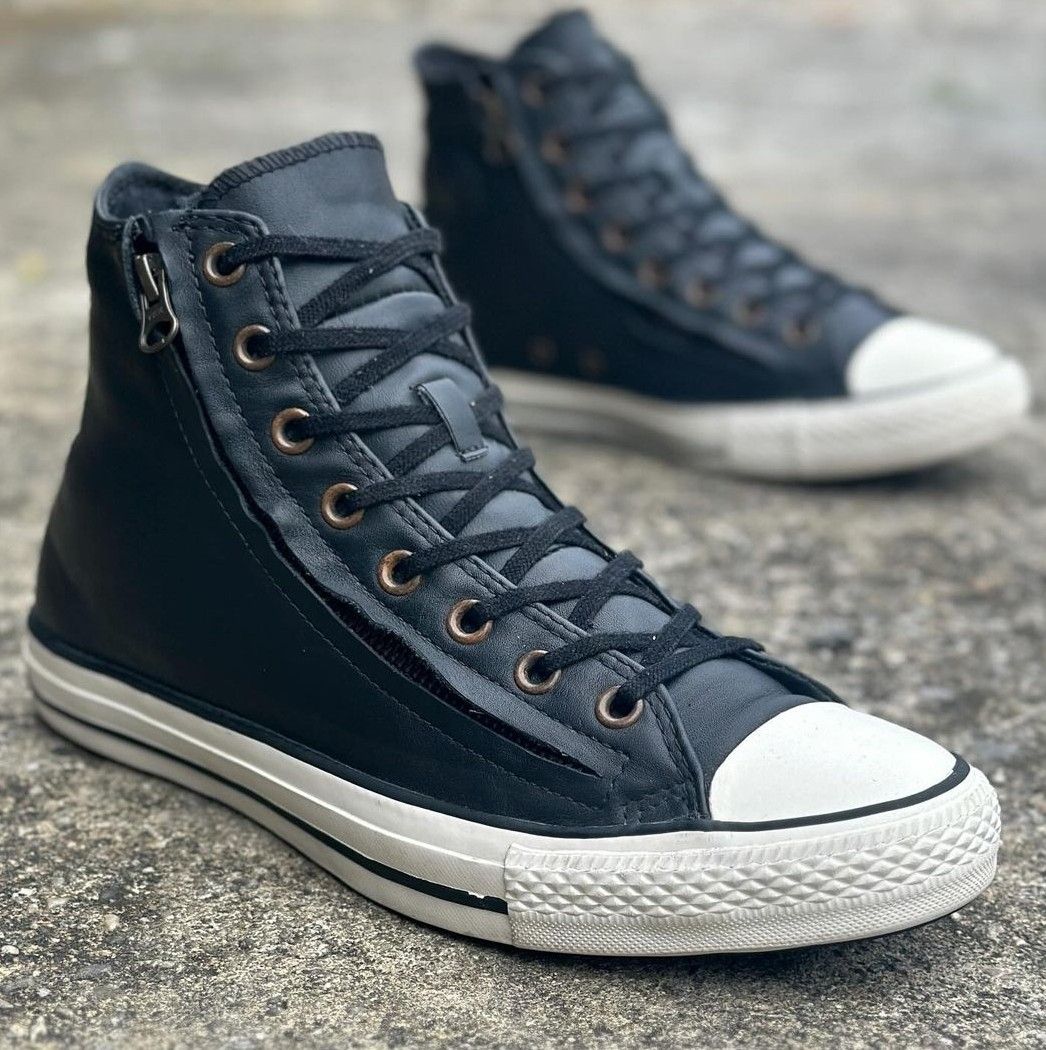 White leather converse double zipper store