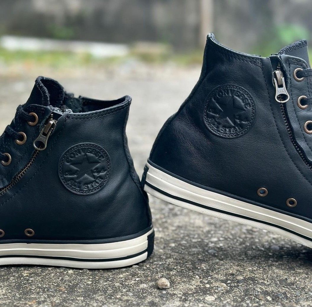 White leather converse double zipper discount