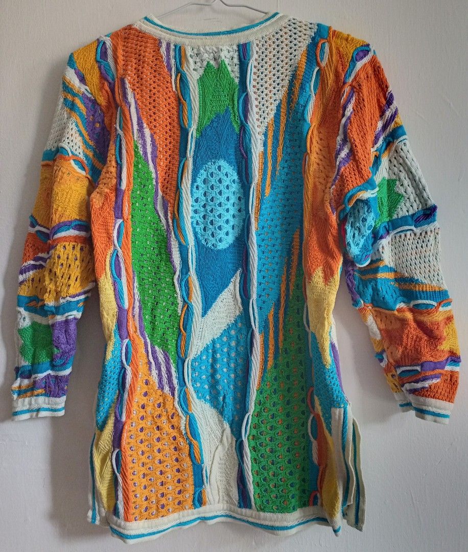 90s Coogi Geometric Pattern Bright Multicolor Sweater 3D Knitted