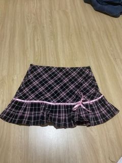 Coquette Pink Plaid Skirt with Bow Ribbon Details | Aesthetic Vintage y2k preppy Academia