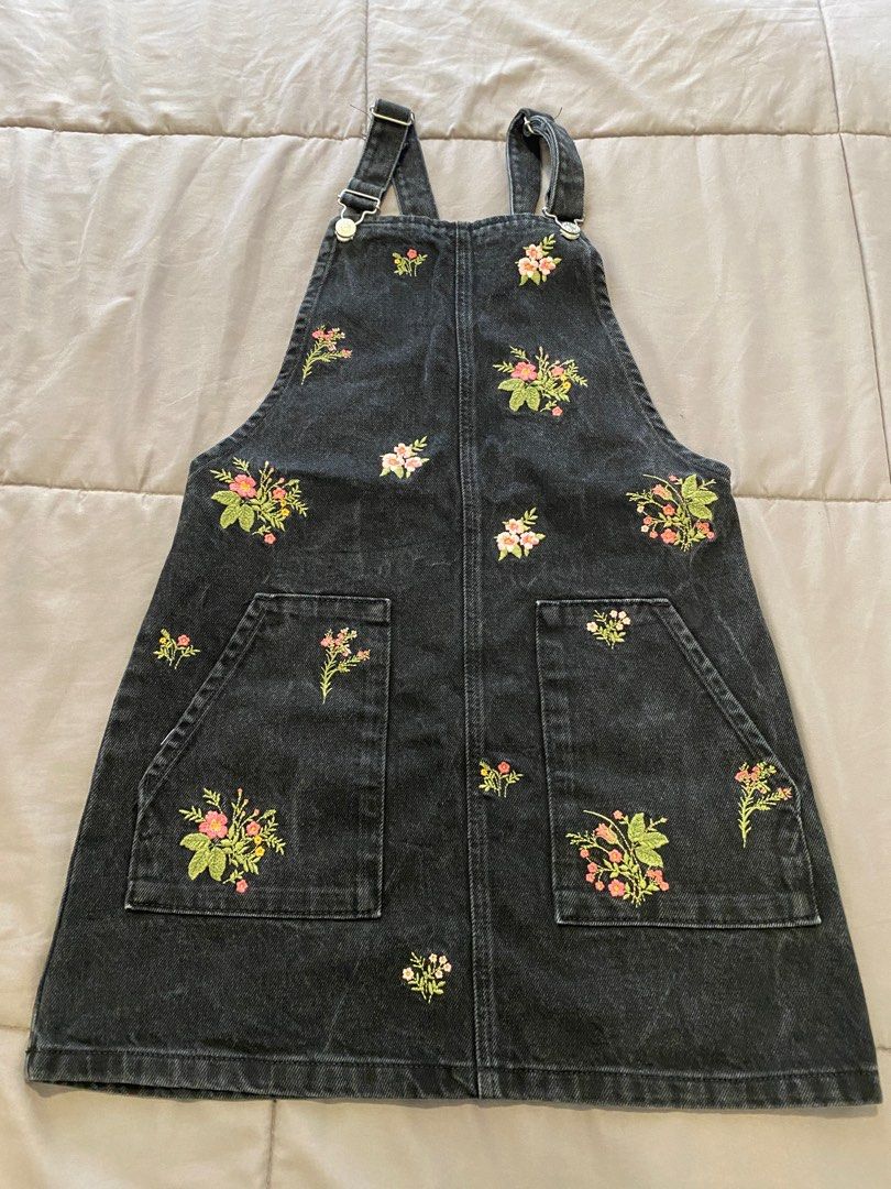 Embroidered denim clearance pinafore dress