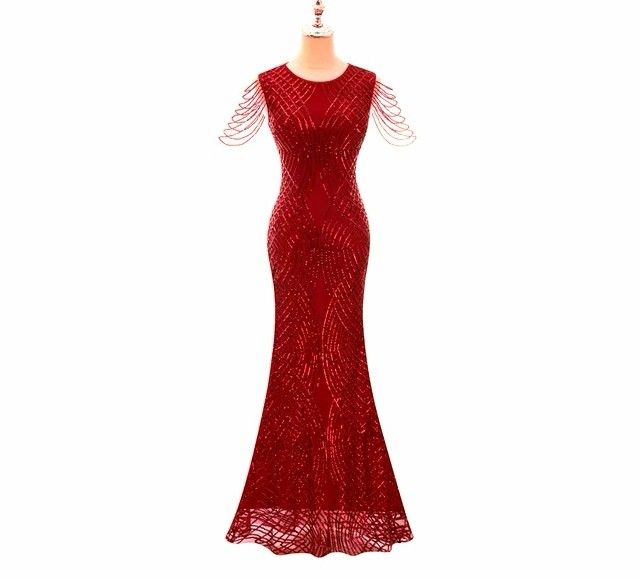 Evening Dress long red gown sequins elegant design Women s