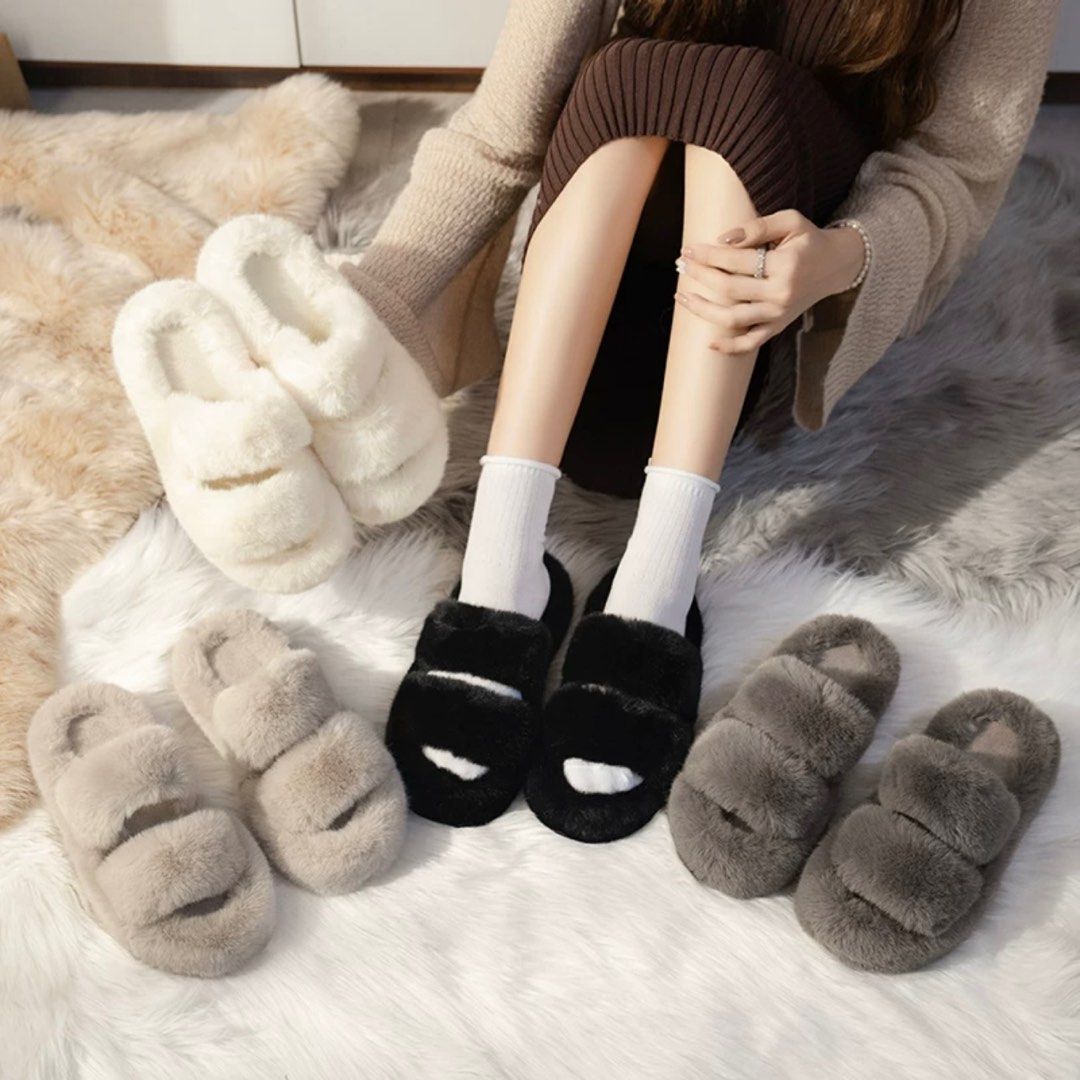 Furry slip best sale on slippers