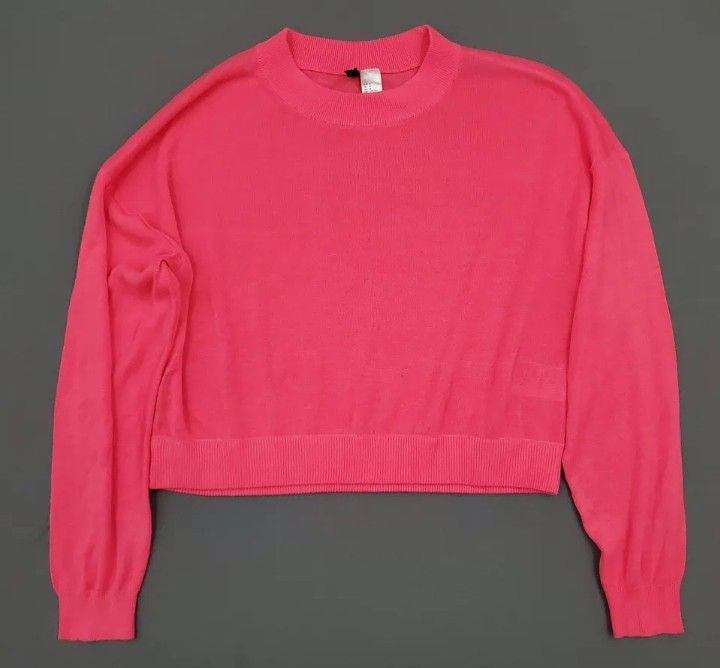 h&m fine knit jumper crop pink neon knit crop h&m hot pink