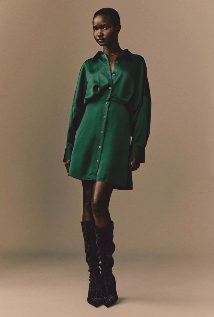 H&m green shirt dress cheap
