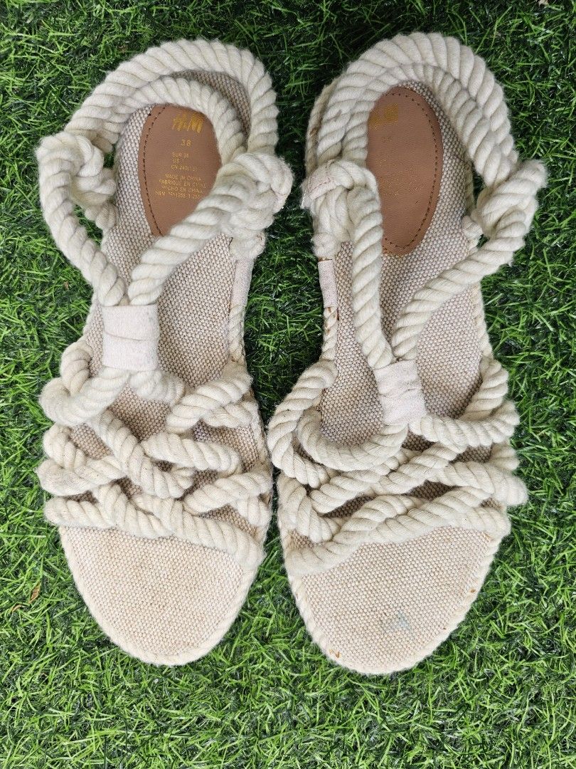 H M Oatmeal White Rope Sandals Women s Fashion Footwear Sandals