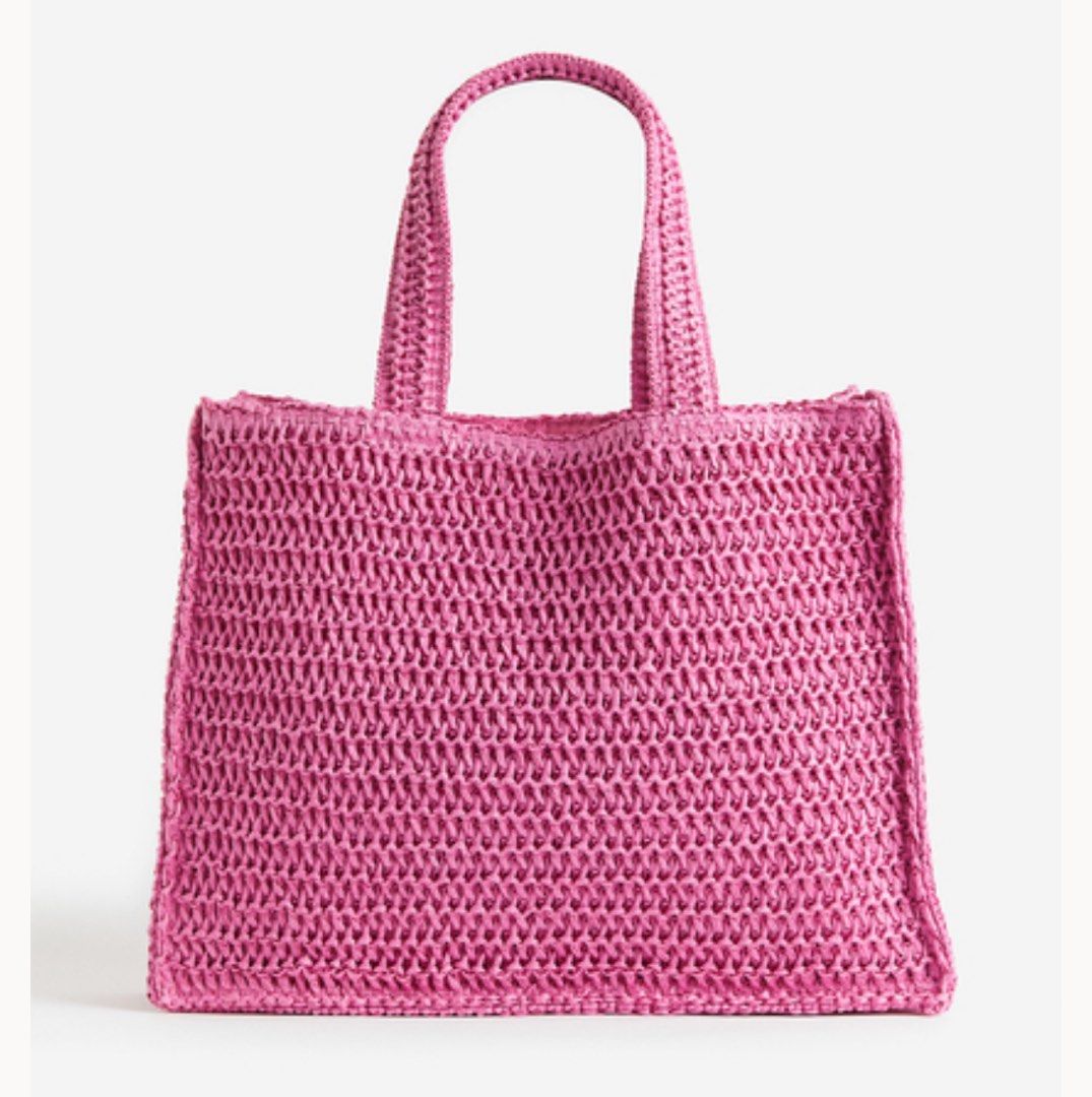 H M Straw Shopper Tote in Barbie Pink BNWT Women s Fashion Bags