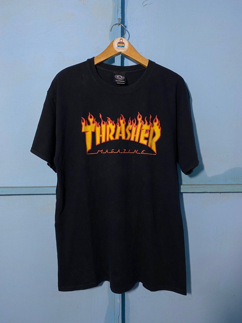 Kaos Thrasher flame thrasher magazine tshirt, Fesyen Pria, Pakaian