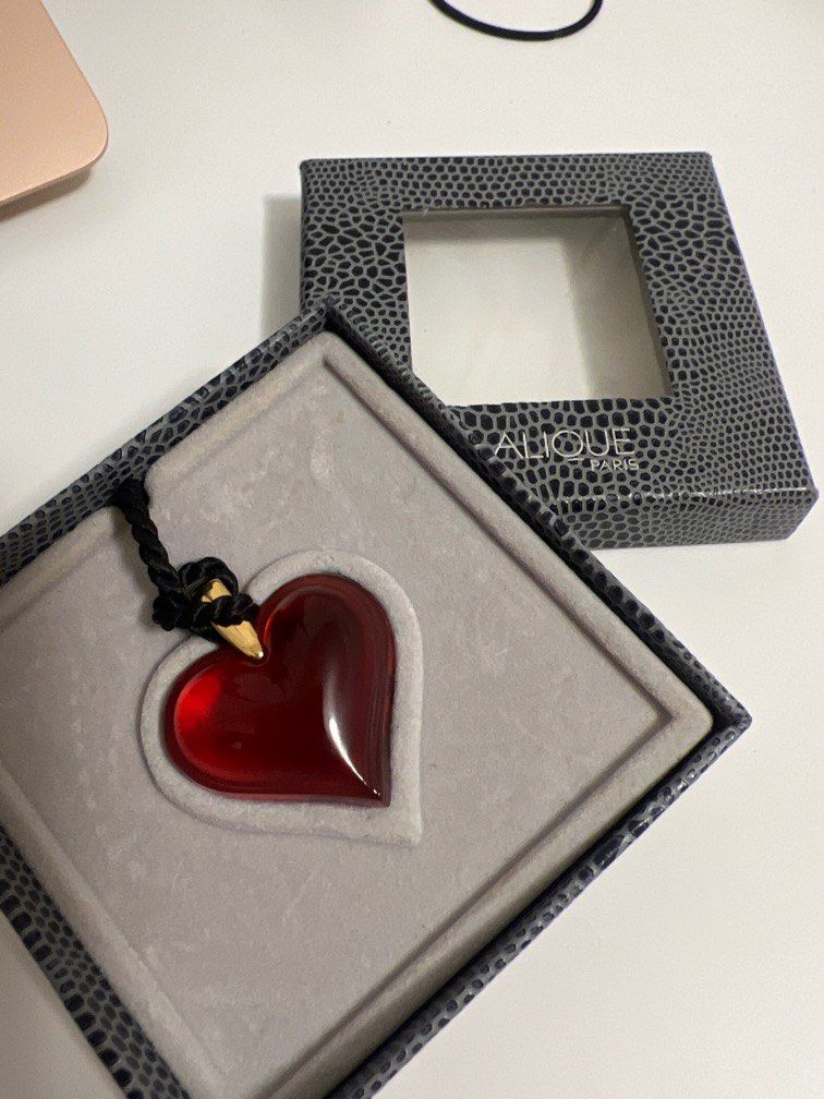 Lalique red cheap heart pendant