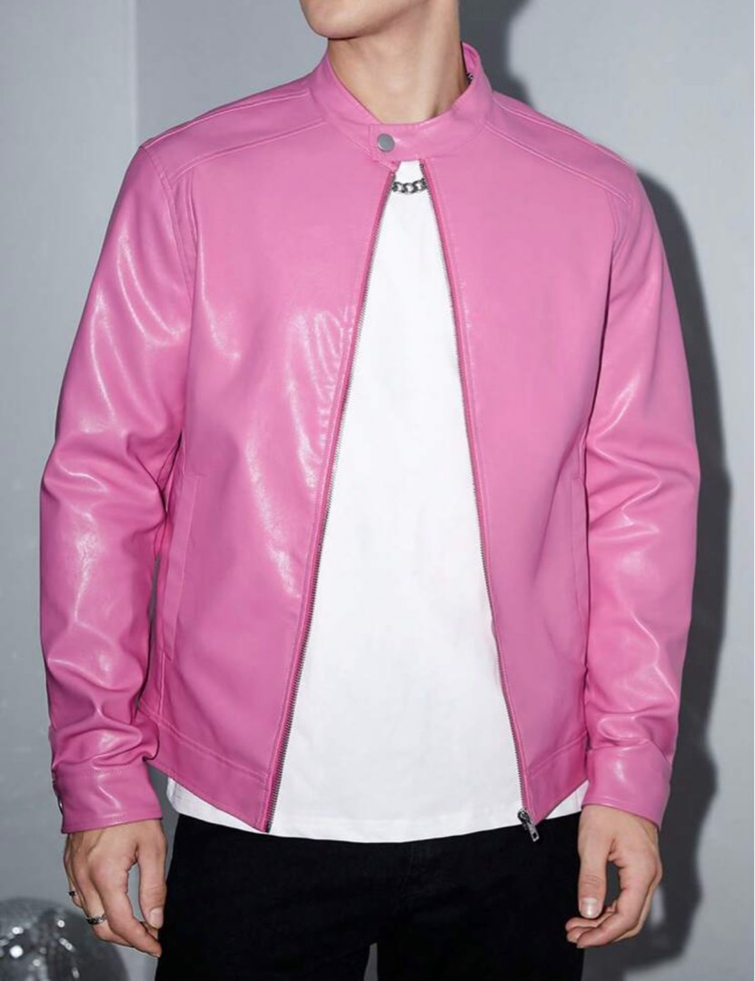 Pink leather deals jacket mens