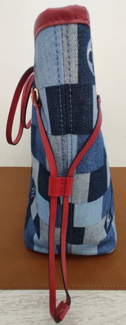 LOUIS VUITTON M44981 NEVERFULL MM MONOGRAM DENIM ROUGE AR4189