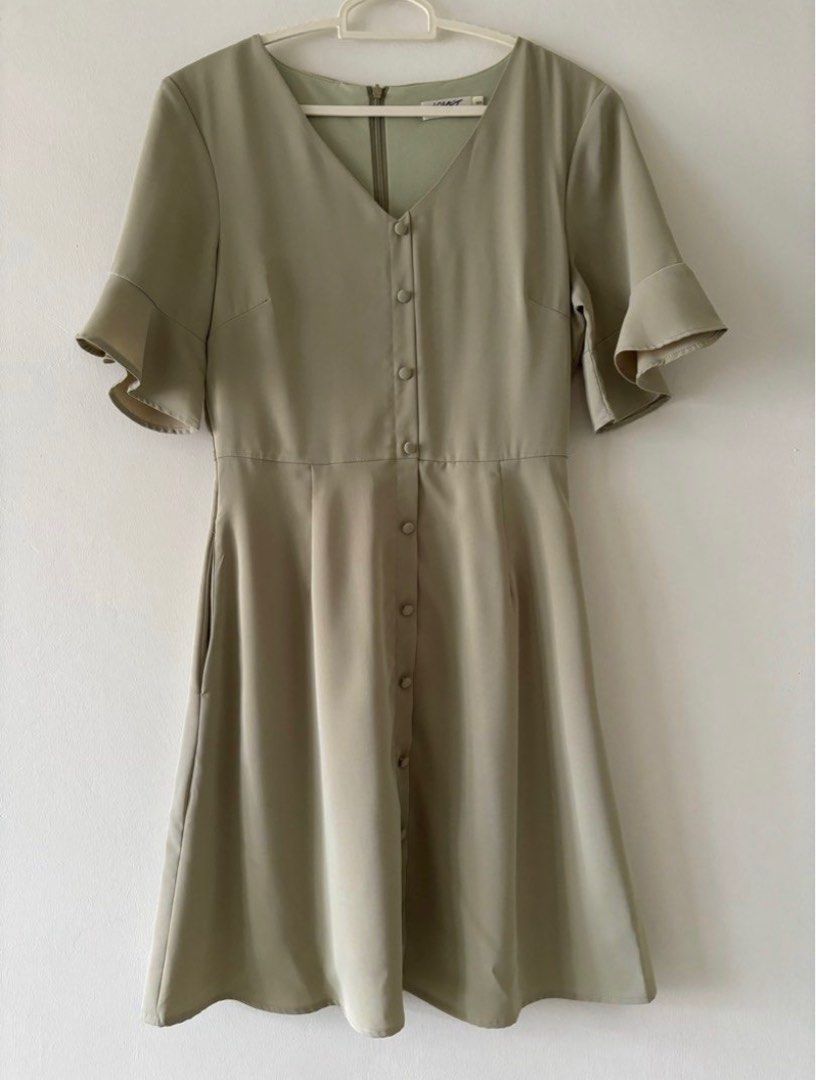 Lovet Sage Green Tabitha Button Skater Dress // Trades Welcomed, Women's  Fashion, Dresses & Sets, Dresses on Carousell