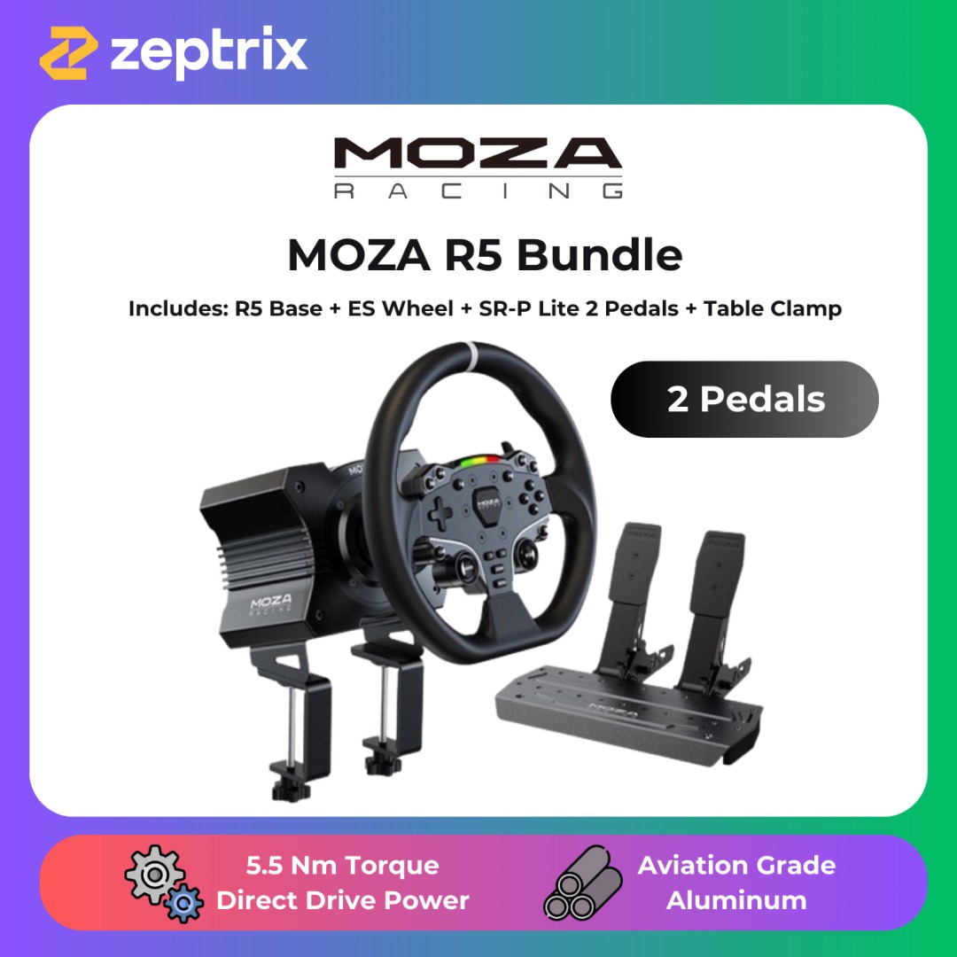 MOZA Racing R5 Direct Drive + ES Racing Wheel + SR-P 3 Pedals LoadCell -  Bundle 