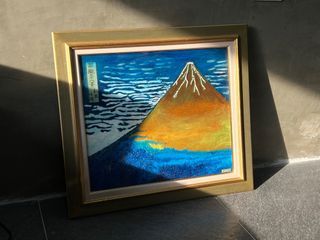 Mt. Fuji oil painting  in canvas, on large glass frame
