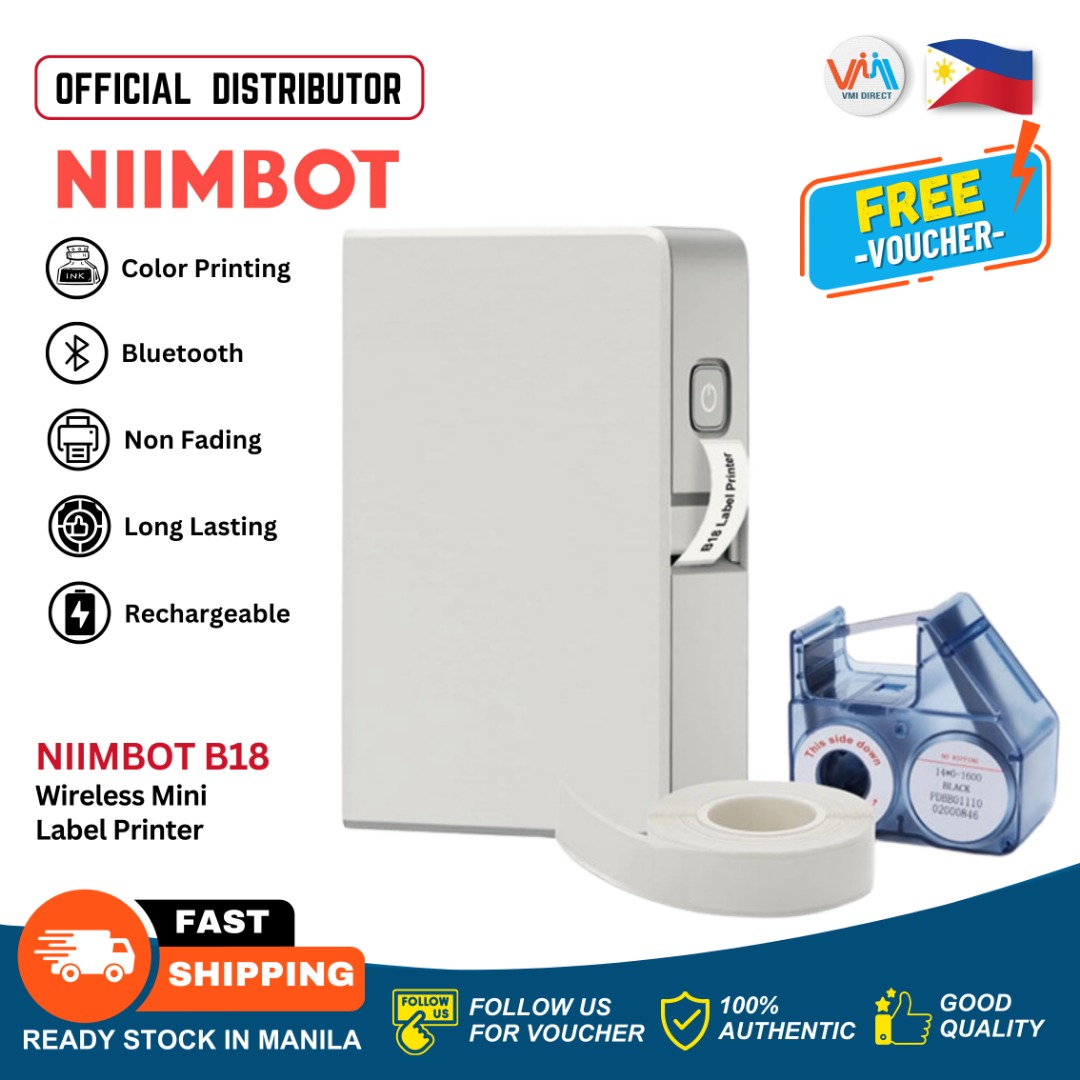NIIMBOT B18 Label Printer Portable Label Maker with Black Ribbon ...