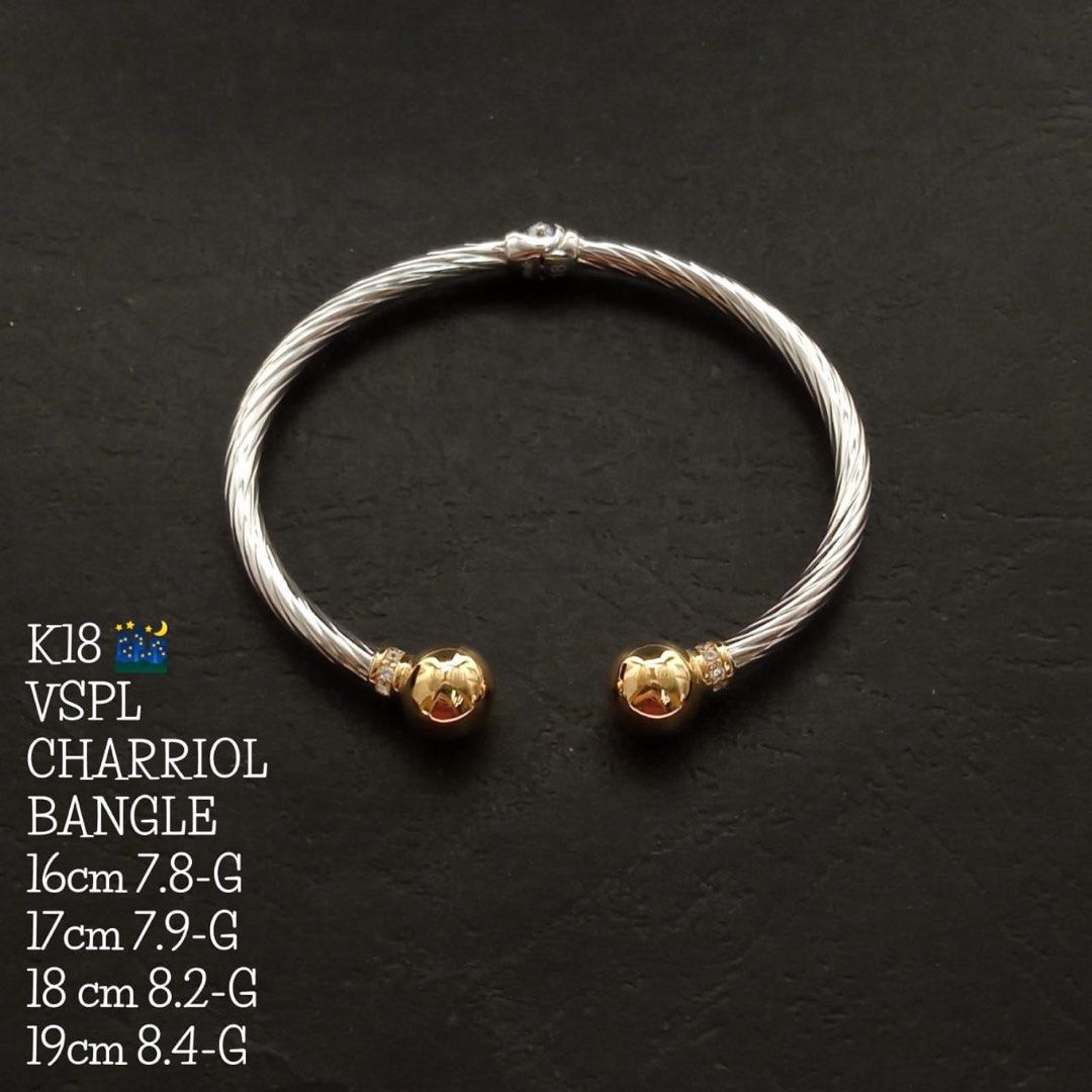 Open Charriol Bangle (Category: Bracelets) located in Manila. Submitted by blggold (Listing ID 1281966107, Image 1). Description: Gcash Or BDO Bank Transfer. Payment first before we release the Gold in Our Shop then We can send it to Your Address. Pls take note prices per gram are different for each photo. No rush it depends upon the availability of the Gold and schedule of shipment. We can send International FedEx/DHL. Thank You!.