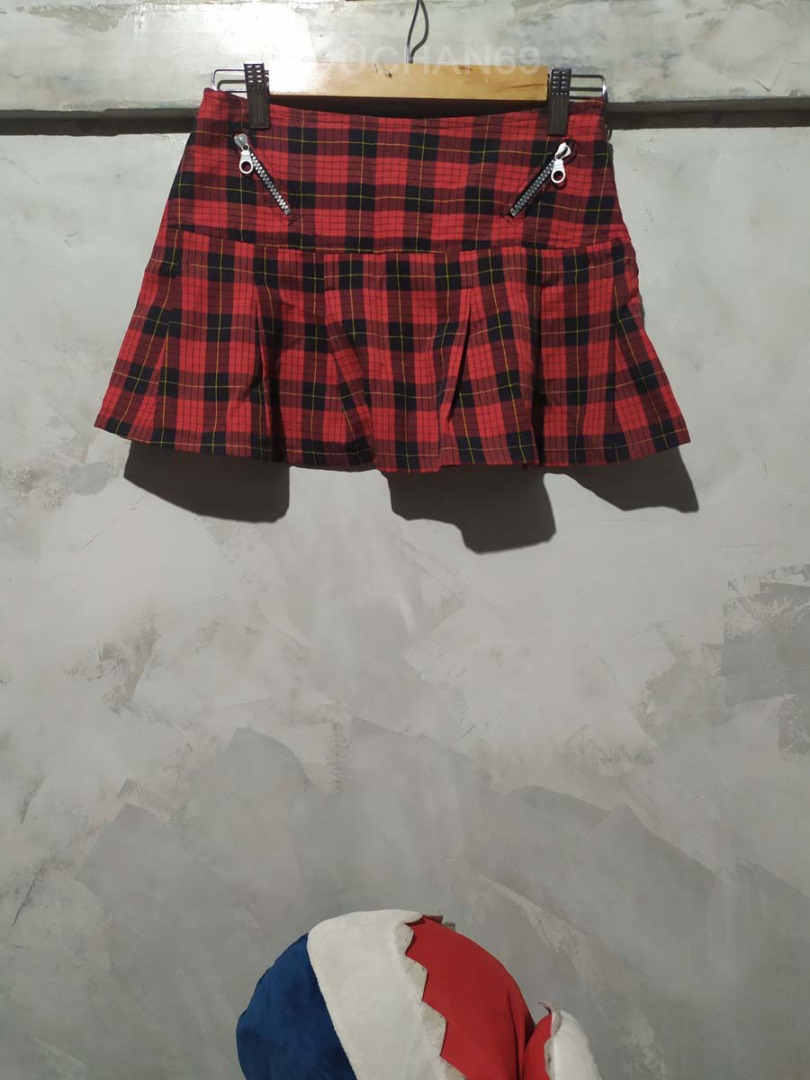 PORN boutique Red plaid mini skirt, Women's Fashion, Bottoms, Skirts on  Carousell