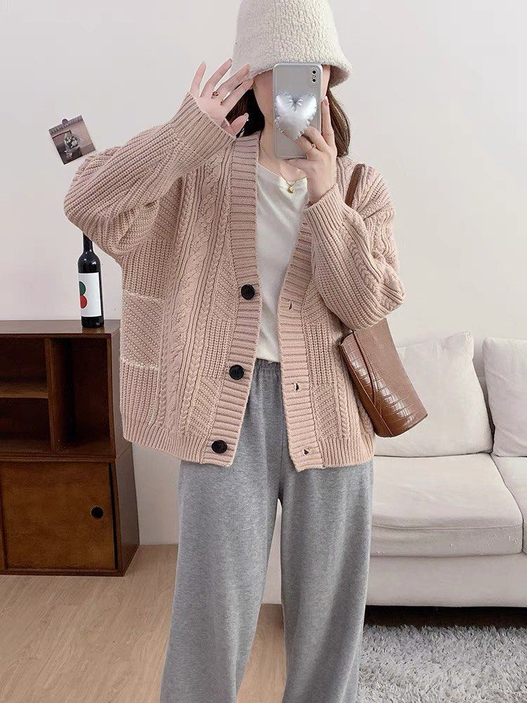 Rose gold pink knit ulzzang ins oversized cardigan