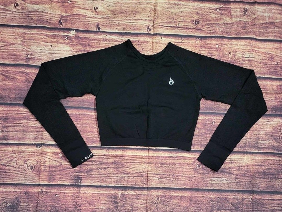 Ryderwear Geo Seamless Long Sleeve Crop Top Black