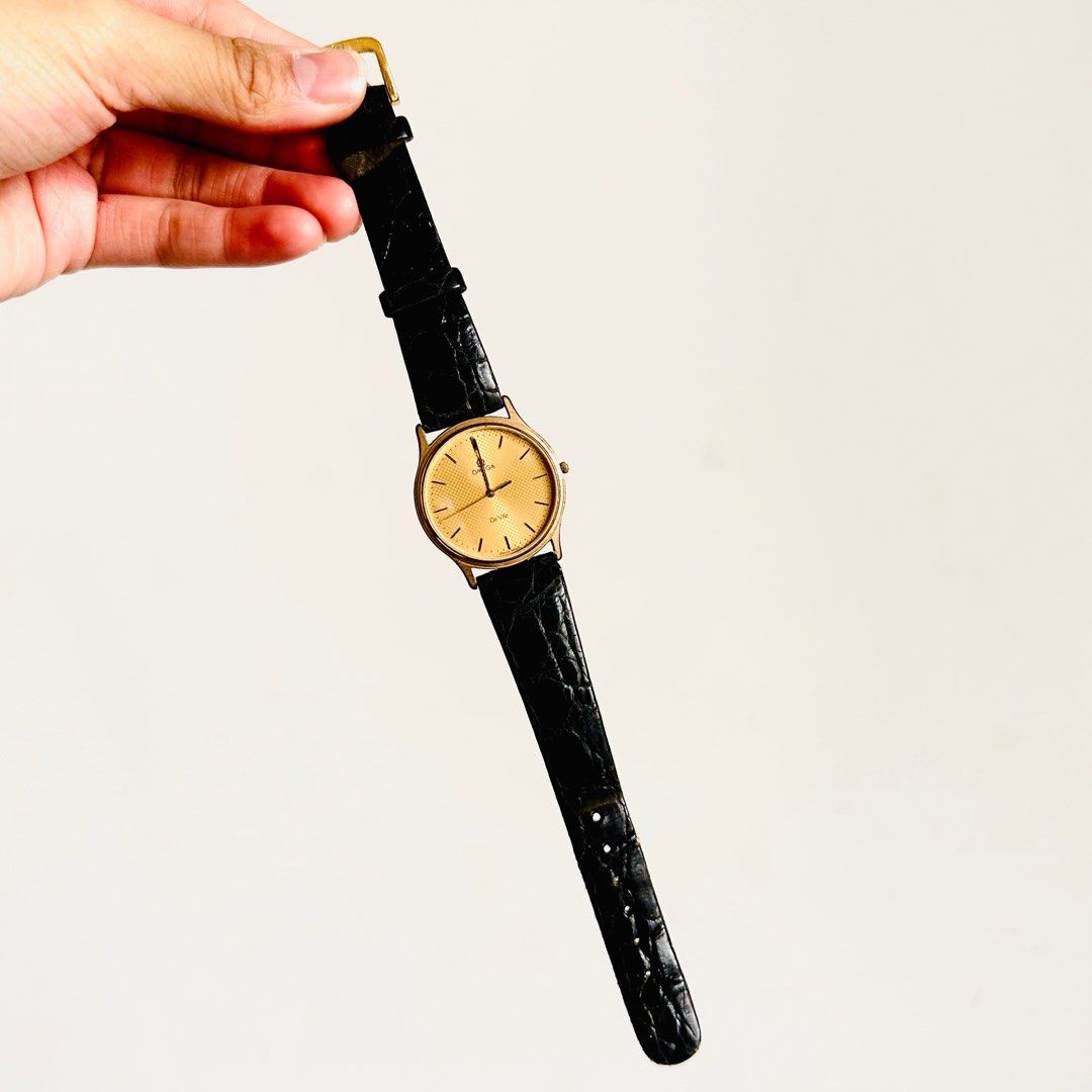 Gold dial black leather watch sale