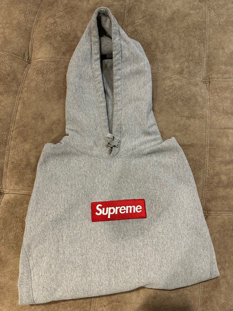 Supreme grey box logo hoodie online