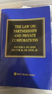 The Law on Partnerships and Private Corporations by De Leon