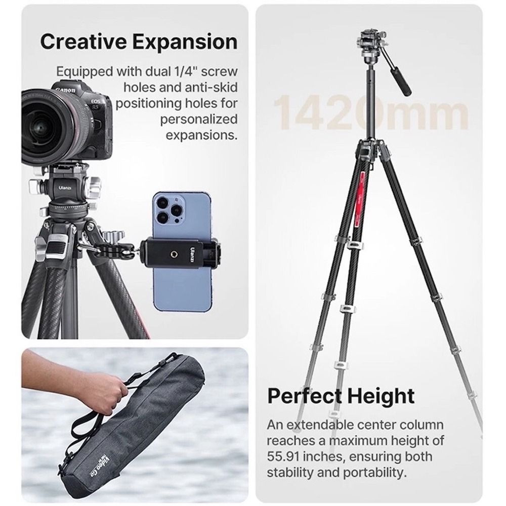 Ulanzi TT09 VideoGo Arca / Claw / F38 Carbon Fiber Travel Tripod Stick
