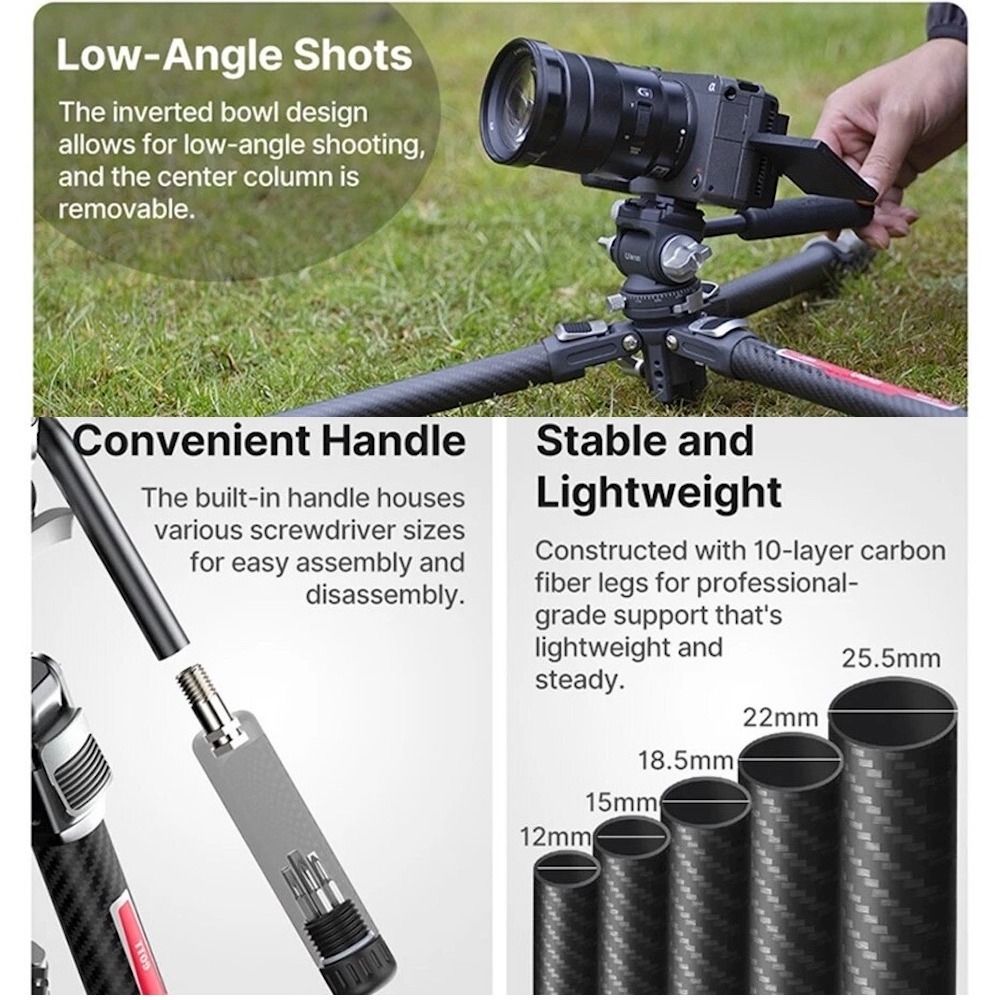 Ulanzi TT09 VideoGo Arca / Claw / F38 Carbon Fiber Travel Tripod Stick
