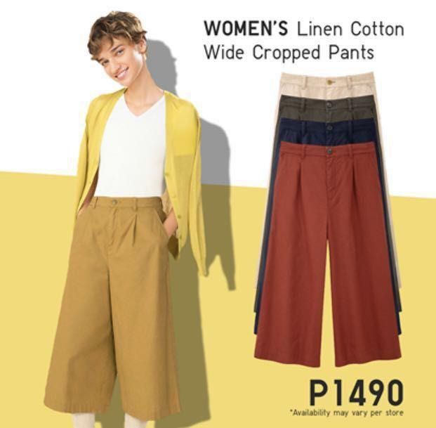 UNIQLO linen cotton wide crop pants Women s Fashion Bottoms Other Bottoms on Carousell