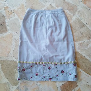 Vintage Cottagecore Coquette Powder Blue Floral Embroidery Graden Midi Maxi Skirt Vintage Style Sleek Fashion