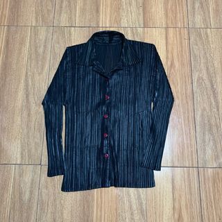 Vintage Pleats Please Button Up Shirt Long Sleeve Blk by Young Sun Italy Inspired by Issey Miyake