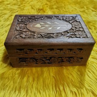 Vintage wooden hand carved jewelry box