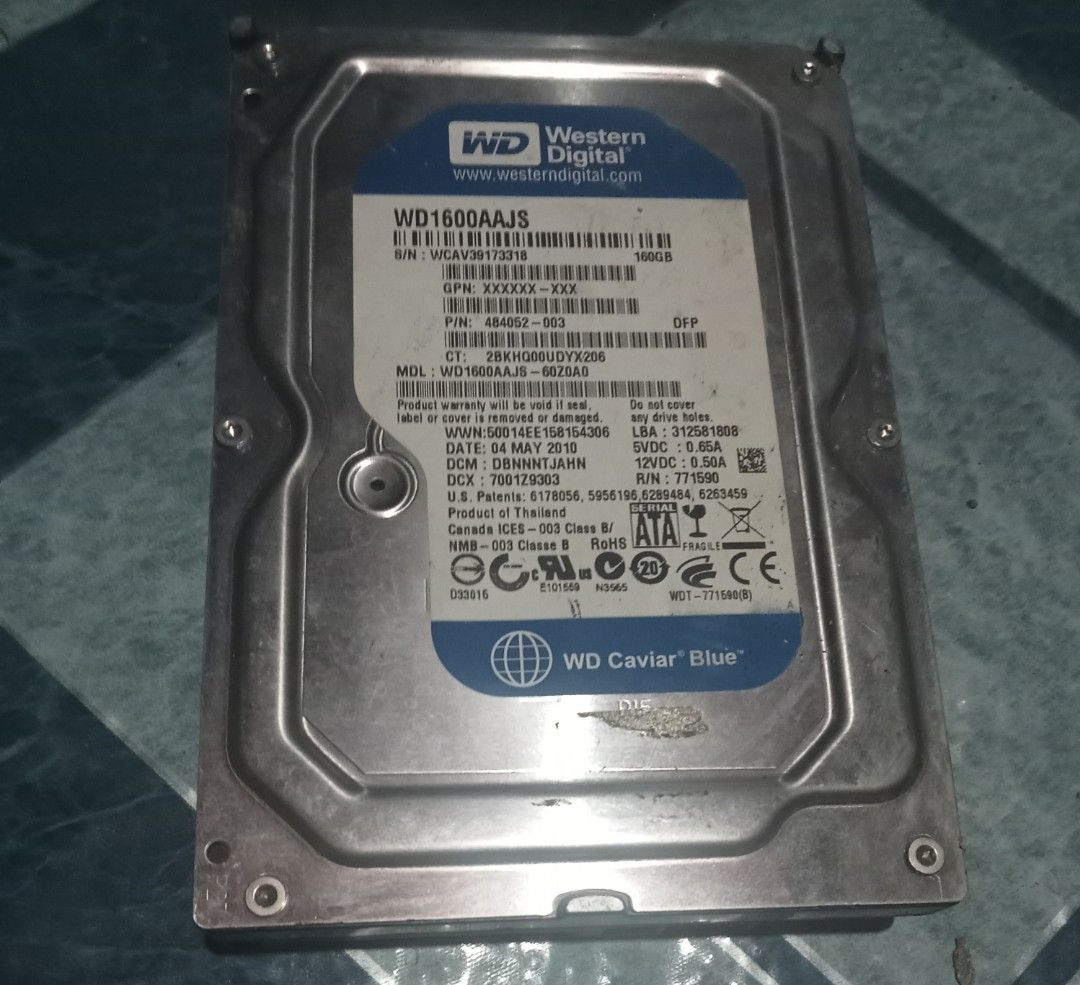 WD 160GB Desktop Hard Drive HDD (Category: Hard Disks & Thumbdrives) located in Cainta. Submitted by whiteelephantph (Listing ID 1281981673, Image 3). Description: 100% health.
