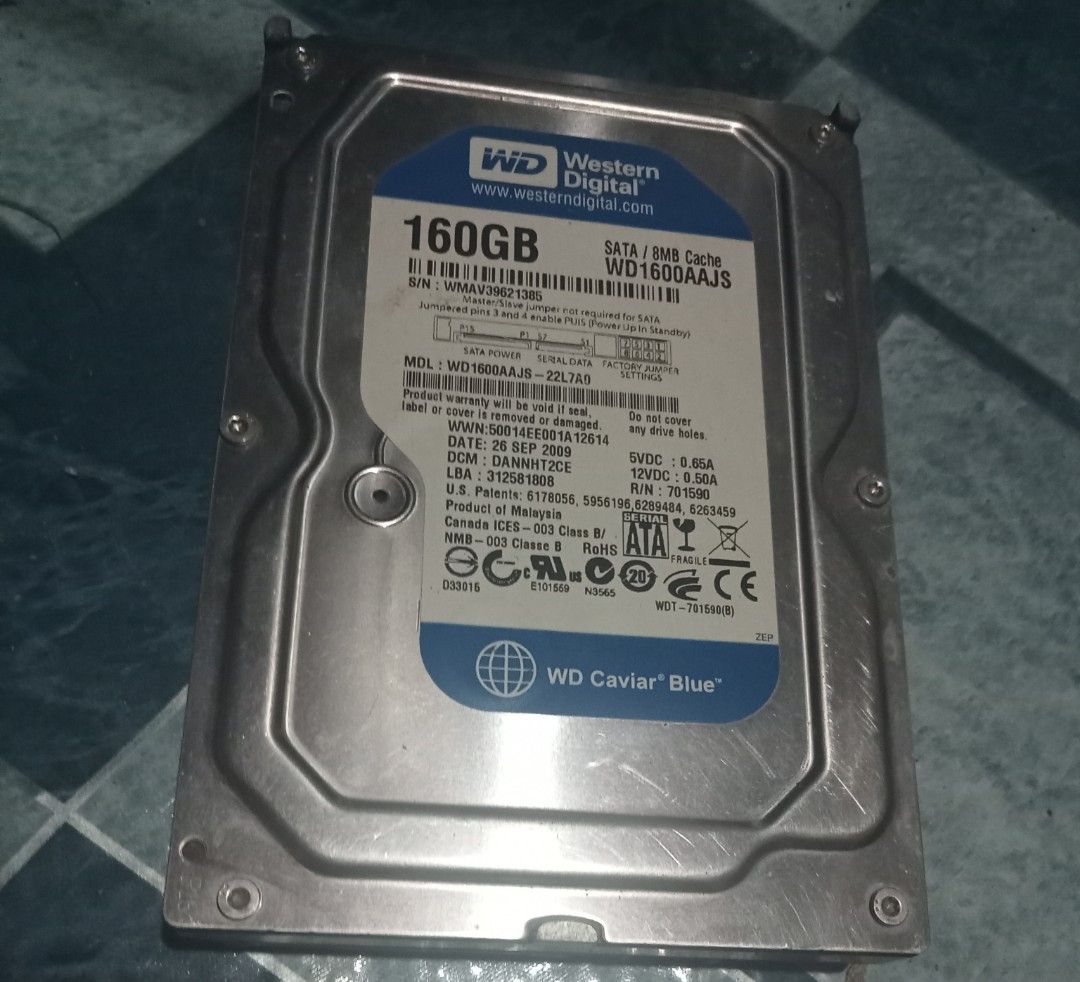 WD 160GB Desktop Hard Drive HDD (Category: Hard Disks & Thumbdrives) located in Cainta. Submitted by whiteelephantph (Listing ID 1281981673, Image 1). Description: 100% health.