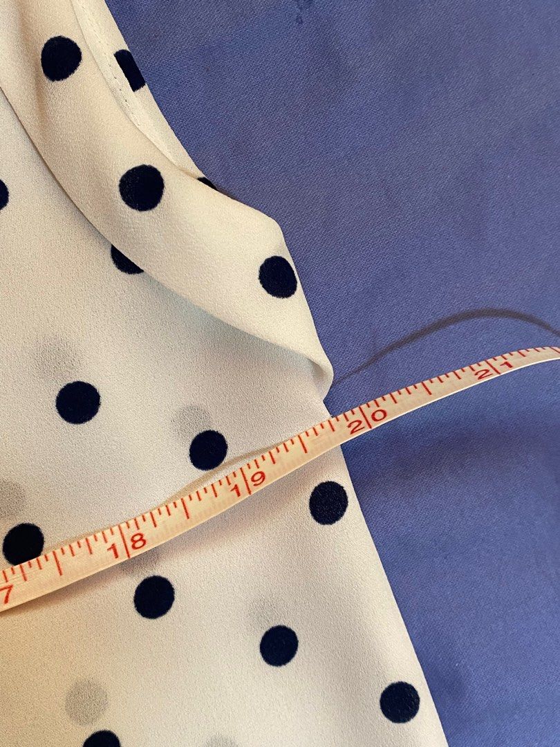 White Sheer Polkadot Blouse (Category: Blouses) located in Marikina City. Submitted by msgdptrp (Listing ID 1281826220, Image 3). Description: ‼️ AVAILABLE, ON-HAND ‼️ ‼️ LAST PRICE POSTED ‼️ – thrifted white SHEER polkadot blouse from @goodclothing.ph on IG – fabric is SHEER/SEE-THROUGH – approximately fits MEDIUM to SEMI-LARGE – worn TWICE – NO WHEN WORN as it is already too loose on me – measurements (laid flat, allow 0.5 to 1" allowance): > b