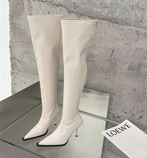 y2k cream knee high pointed heels stiletto boots