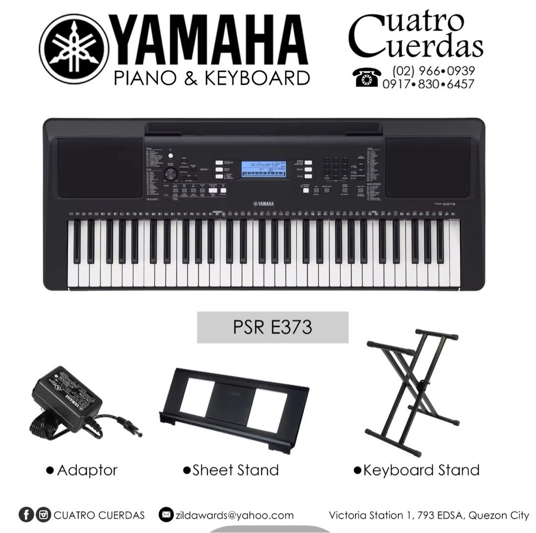 Yamaha PSR-E373 with stand (Category: Musical Instruments) located in Quezon City. Submitted by monique_aguilar (Listing ID 1281832701, Image 1). Description: .