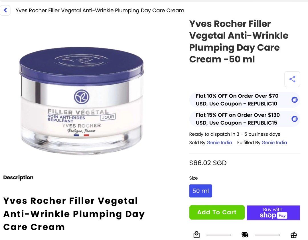Yves Rocher Filler Vegetal, Beauty & Personal Care, Face, Face Care on ...