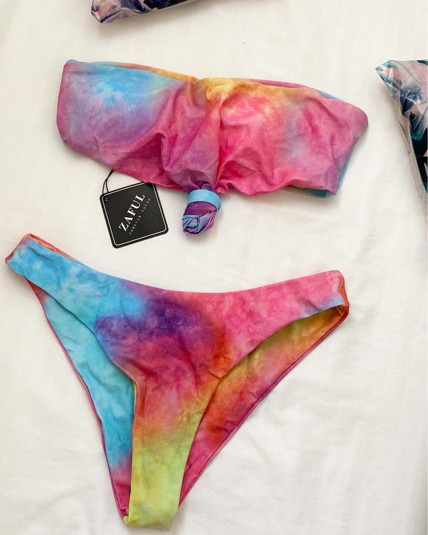Zaful Rainbow Tie dye Bandeau two piece bikini swimsuit Women s Fashion Swimwear Bikinis Swimsuits on Carousell