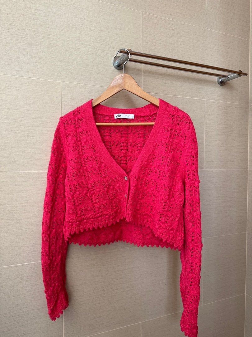 Fuchsia cropped clearance cardigan