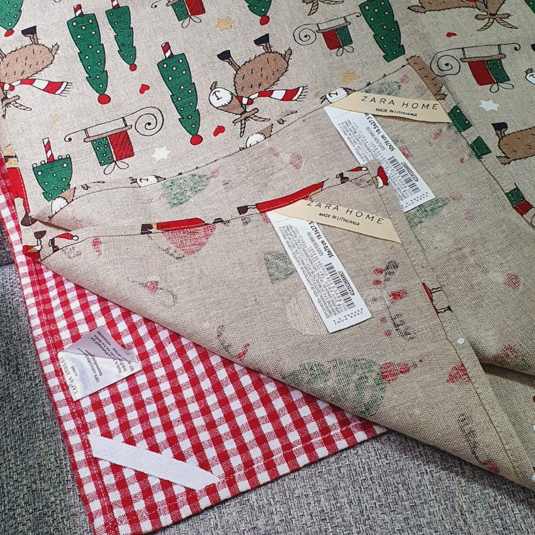 Zara Home Linen Kitchen Towels (Category: Table Linen & Textiles) located in Quezon City. Submitted by mocha_mola (Listing ID 1281929832, Image 1). Description: 2 Zara Homes & 1 Laura Ashley Christmas Themed Kitchen Towels.