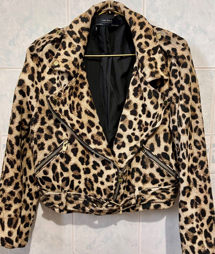 Zara Leopard Biker Jacket Women s Fashion Coats Jackets and