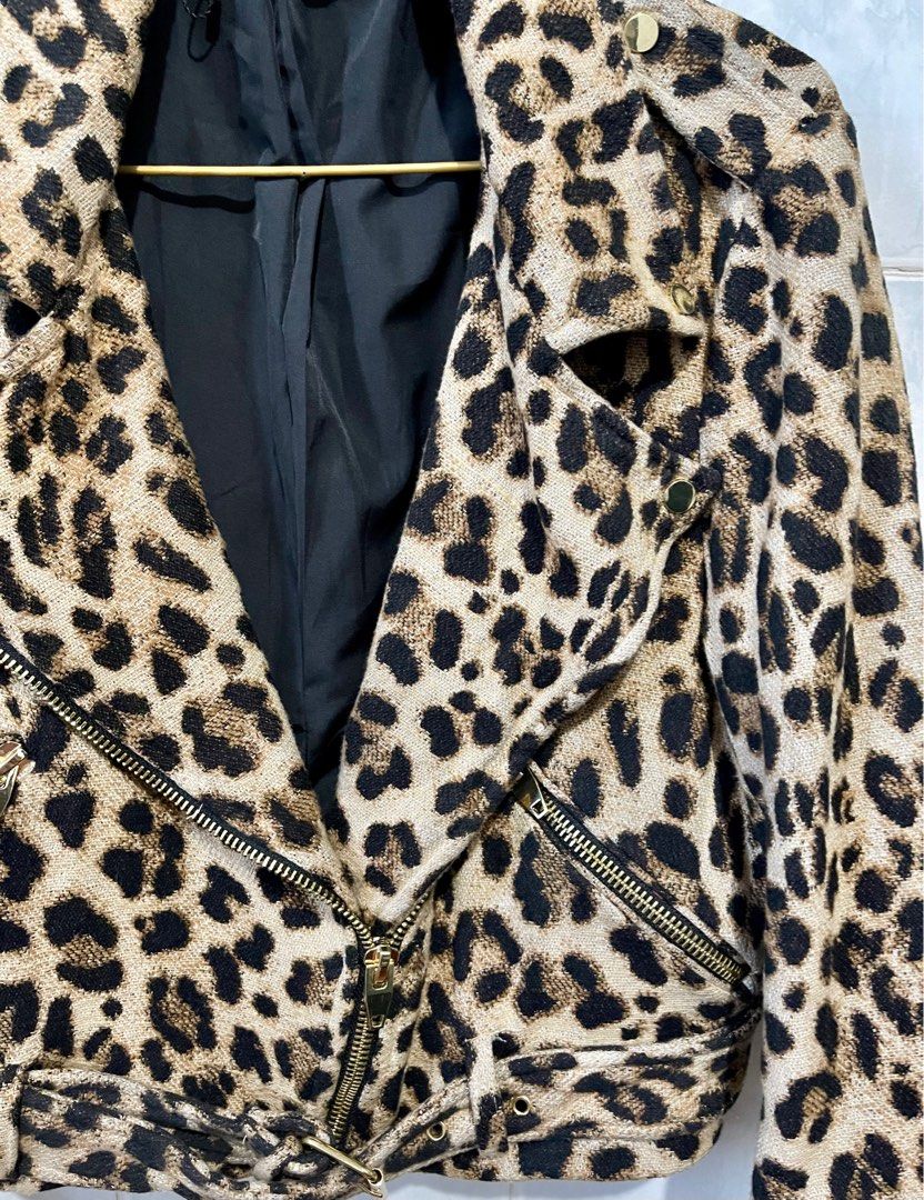 Leopard print biker jacket zara online