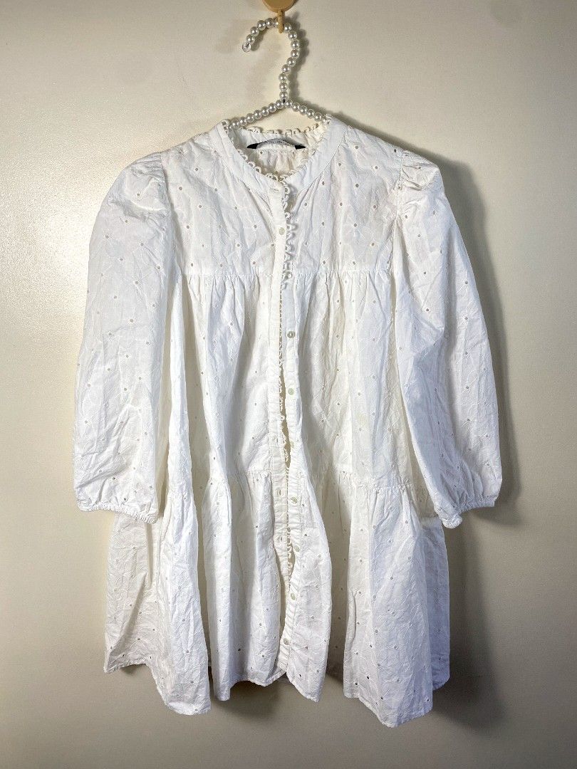 Zara White Embroidered Eyelet Dress, Women's Fashion, Dresses & Sets,  Dresses on Carousell
