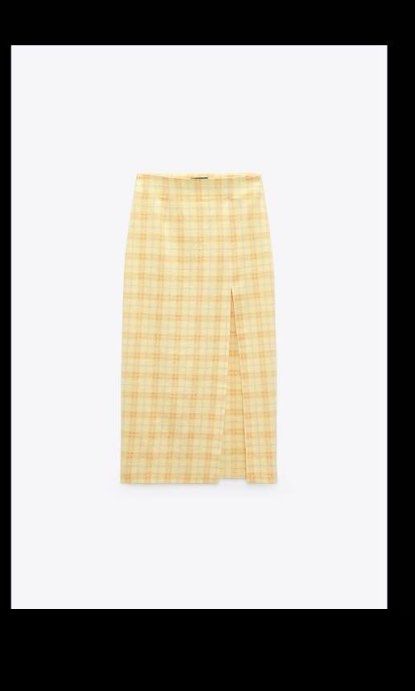 Zara Yellow Checkered Knit Top and Skirt Set, Women's Fashion